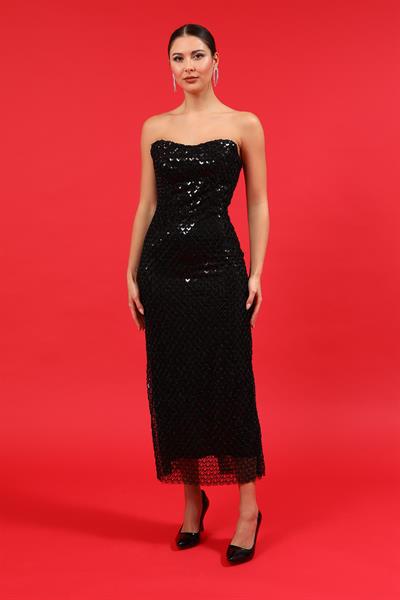 Payetli Kalem Abiye - SİYAH