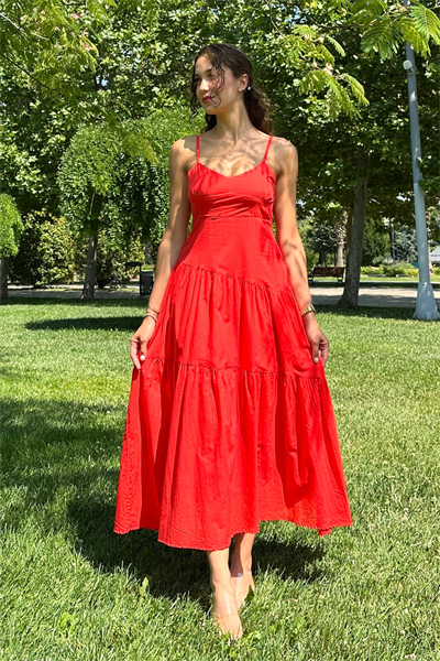 Uzun Askılı Elbise - KIRMIZI