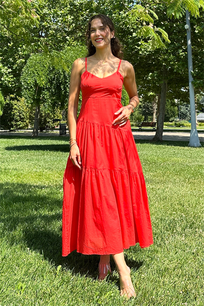 Uzun Askılı Elbise - KIRMIZI