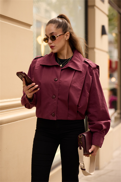 Pileli Trençkot  - BORDO