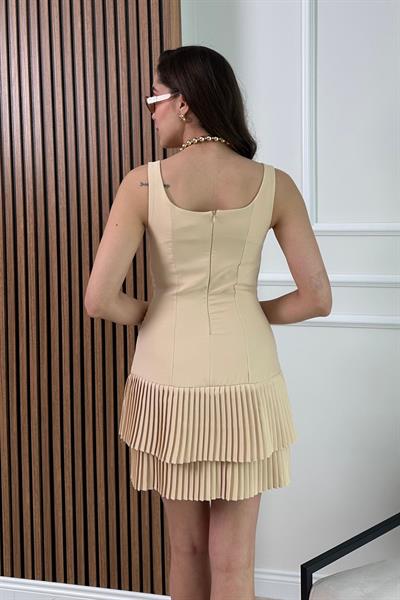 Piliseli Mini Elbise - KREM