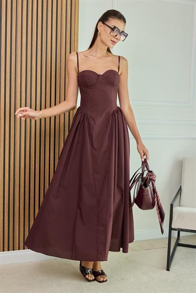 Poplin Askılı Elbise - MÜRDÜM