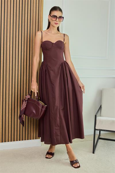 Poplin Askılı Elbise - MÜRDÜM