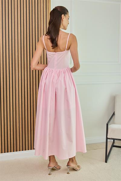 Poplin Askılı Elbise - PEMBE