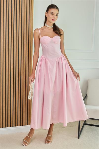 Poplin Askılı Elbise - PEMBE