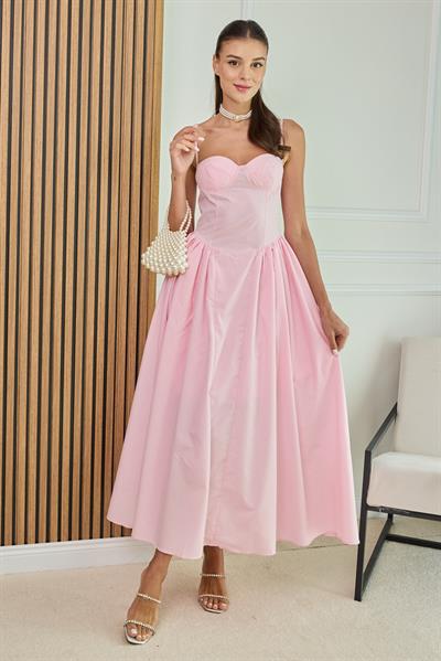 Poplin Askılı Elbise - PEMBE