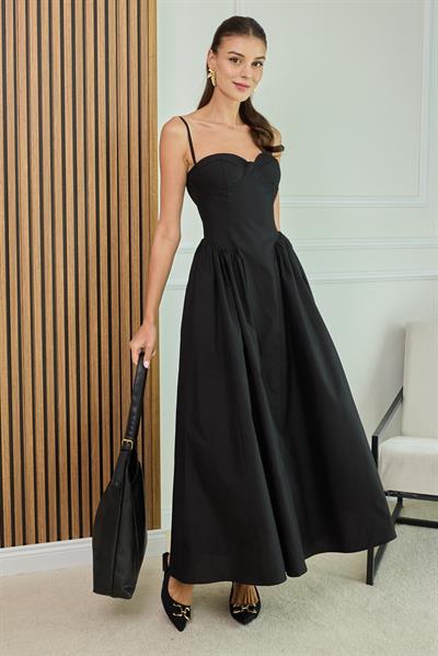 Poplin Askılı Elbise - SİYAH