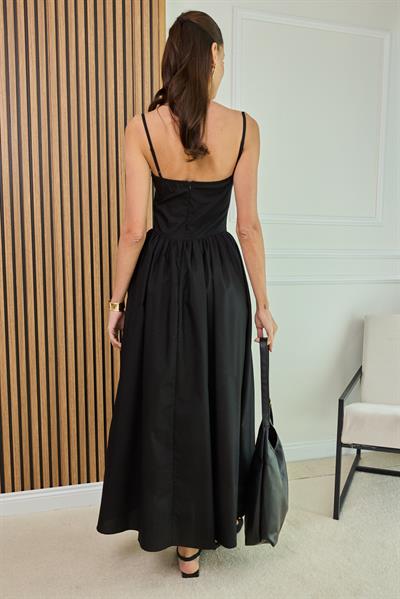 Poplin Askılı Elbise - SİYAH