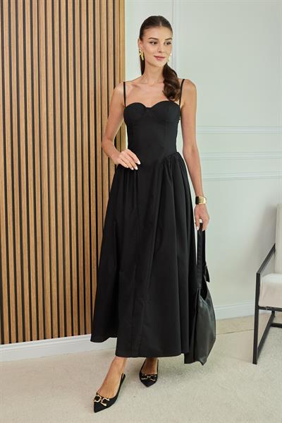 Poplin Askılı Elbise - SİYAH