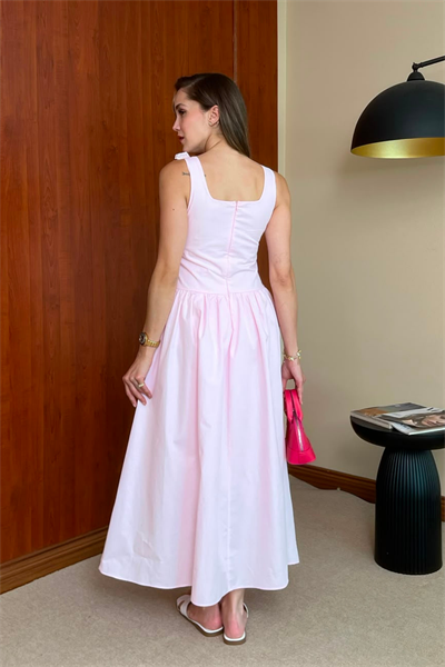 Poplin Kloş Elbise - PEMBE