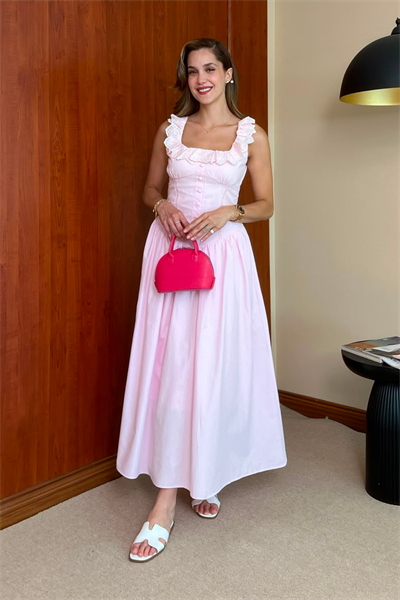 Poplin Kloş Elbise - PEMBE