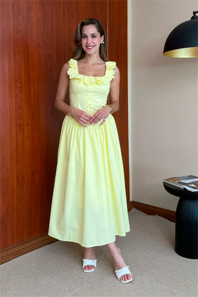 Poplin Kloş Elbise - SARI