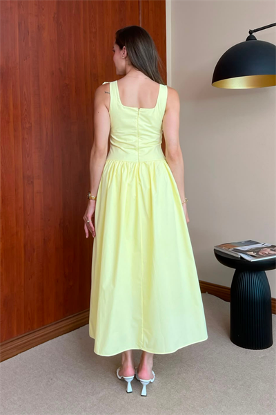 Poplin Kloş Elbise - SARI