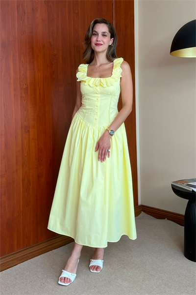 Poplin Kloş Elbise - SARI