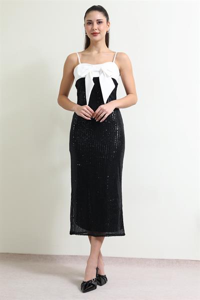 Pullu Gece Elbisesi - SİYAH