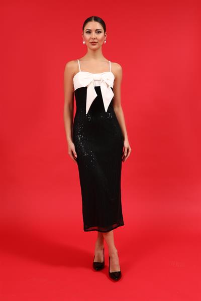 Pullu Gece Elbisesi - SİYAH