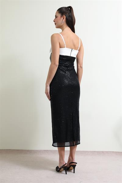 Pullu Gece Elbisesi - SİYAH