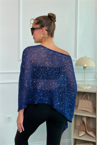 Pullu Pelerin Bluz - LACİVERT