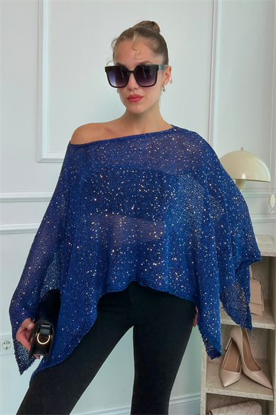 Pullu Pelerin Bluz - LACİVERT