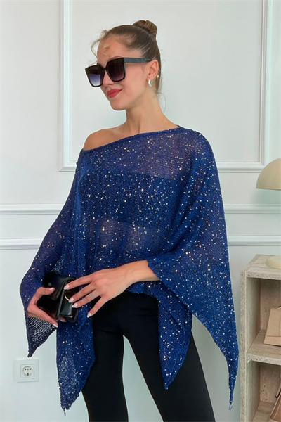 Pullu Pelerin Bluz - LACİVERT