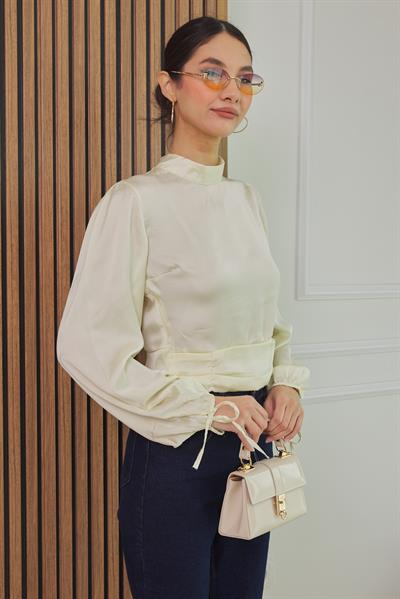 Saten Crop Bluz - SARI