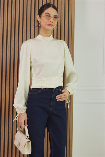 Saten Crop Bluz - SARI