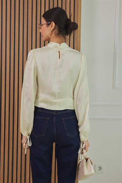 Saten Crop Bluz - SARI