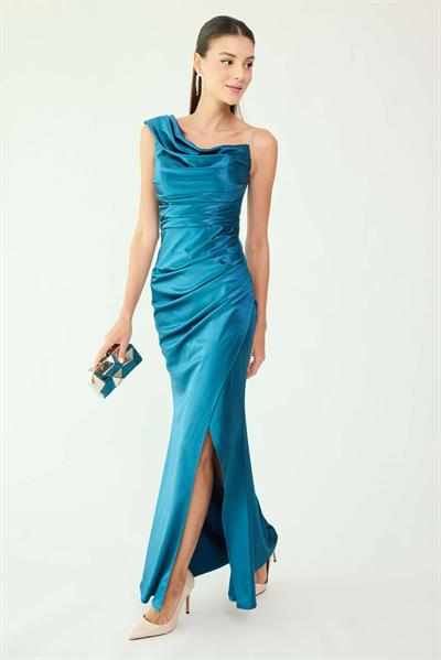 Saten Drapeli Abiye - YEŞİL