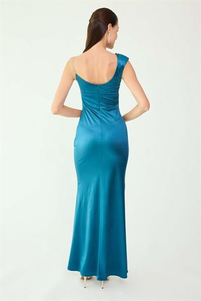 Saten Drapeli Abiye - YEŞİL