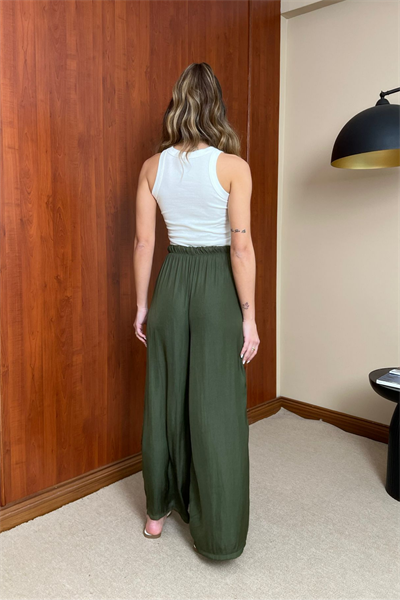 Saten Görünümlü Pantolon - HAKİ