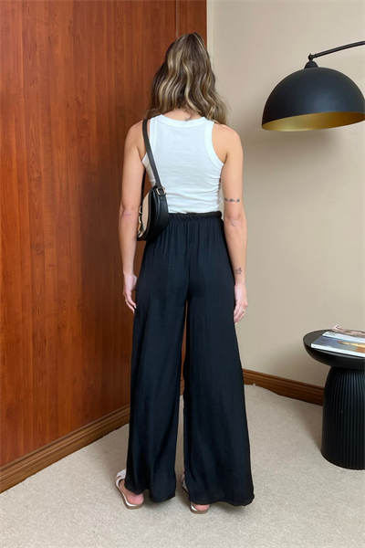 Saten Görünümlü Pantolon - SİYAH