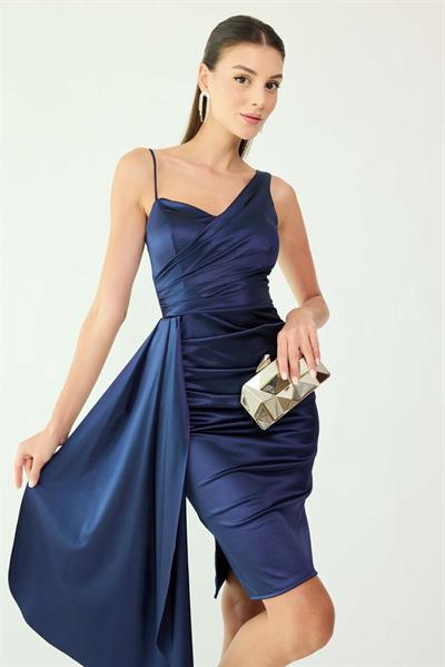 Saten Mini Abiye - LACİVERT