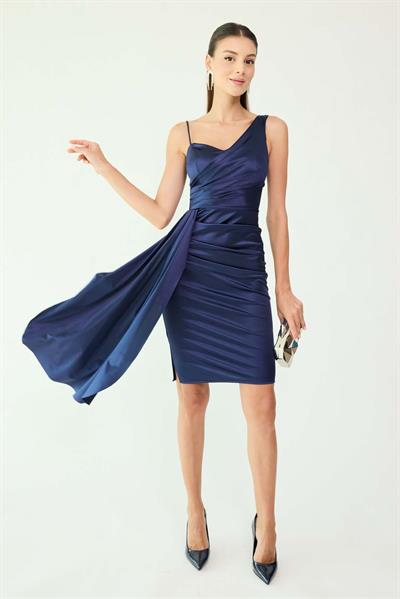 Saten Mini Abiye - LACİVERT