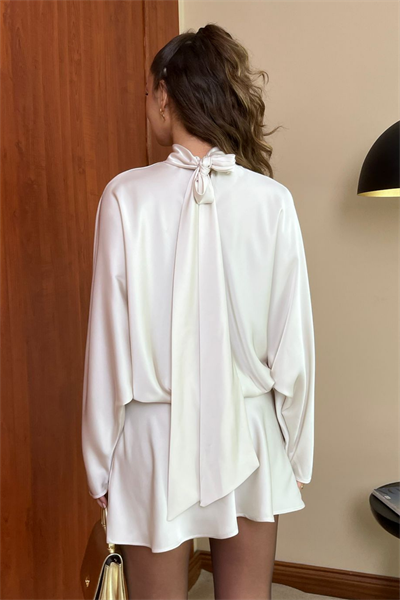 Saten Mini Elbise - KREM