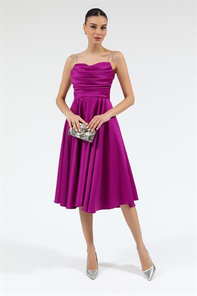 Saten Taş Askılı Abiye - MOR