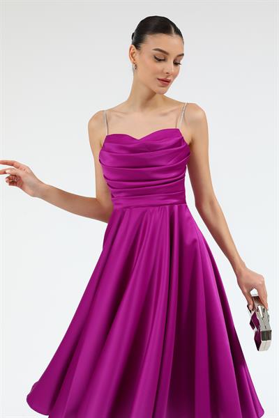 Saten Taş Askılı Abiye - MOR