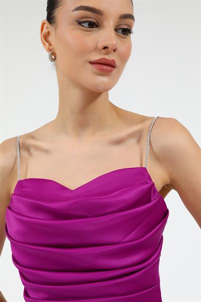 Saten Taş Askılı Abiye - MOR