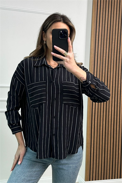 Şeritli Gömlek - SİYAH