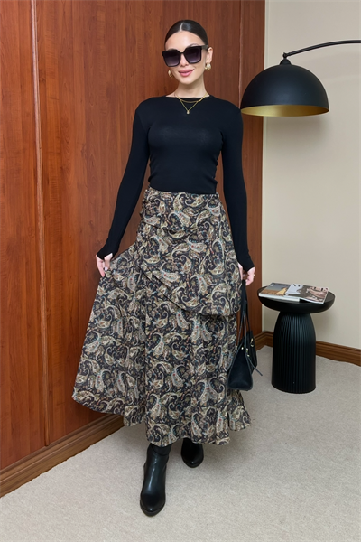 Şifon Katlı Etek - SİYAH