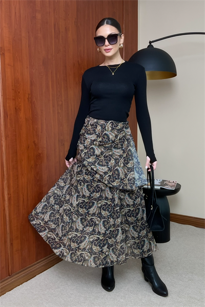 Şifon Katlı Etek - SİYAH