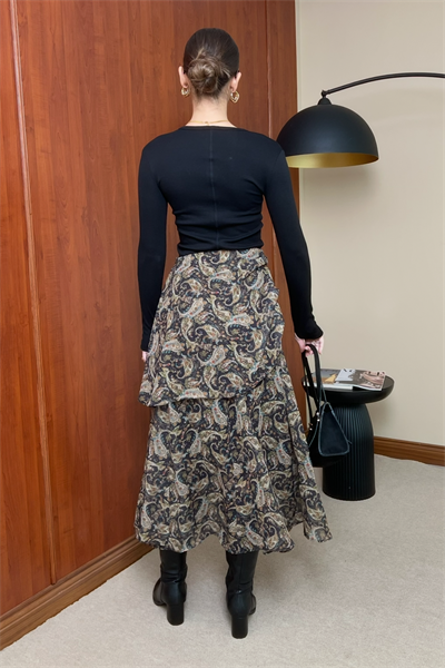 Şifon Katlı Etek - SİYAH