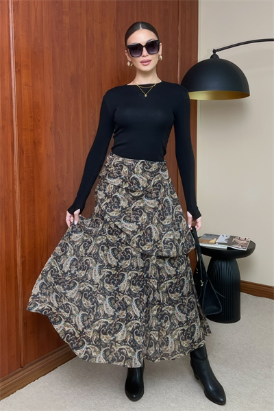 Şifon Katlı Etek - SİYAH