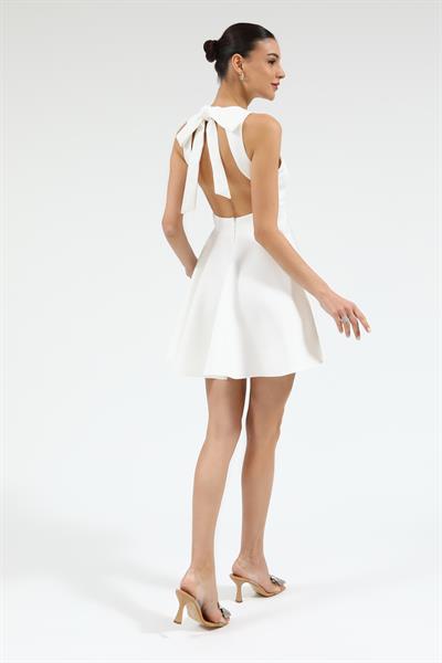 Sırt Dekolteli Elbise - BEYAZ
