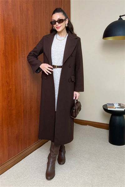 Slim Fit Kaşe Kaban - KAHVERENGİ