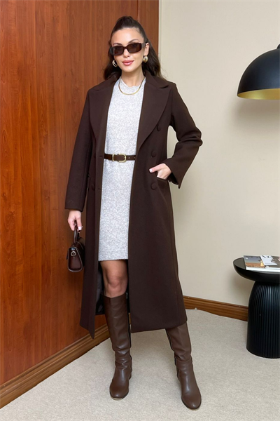 Slim Fit Kaşe Kaban - KAHVERENGİ