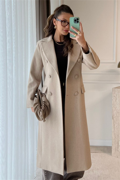 Slim Fit Kaşe Kaban - KREM