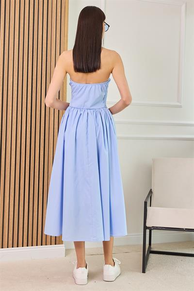 Straplez Gipeli Elbise - MAVİ