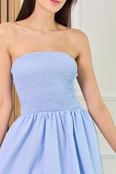 Straplez Gipeli Elbise - MAVİ