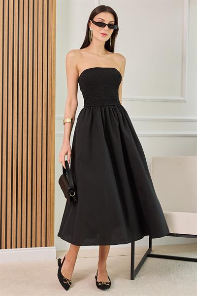 Straplez Gipeli Elbise - SİYAH