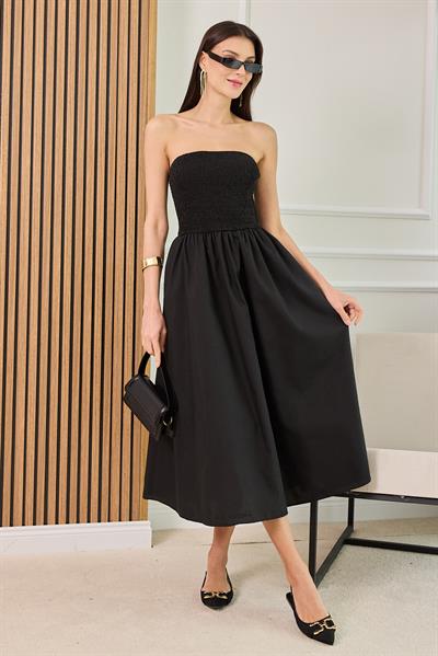 Straplez Gipeli Elbise - SİYAH